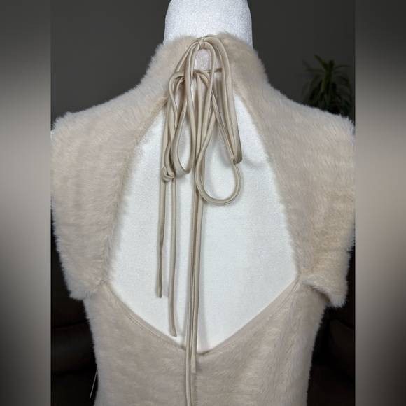 NWT Express Cream Faux Fur Mini Dress Sz Large - Picture 6 of 16